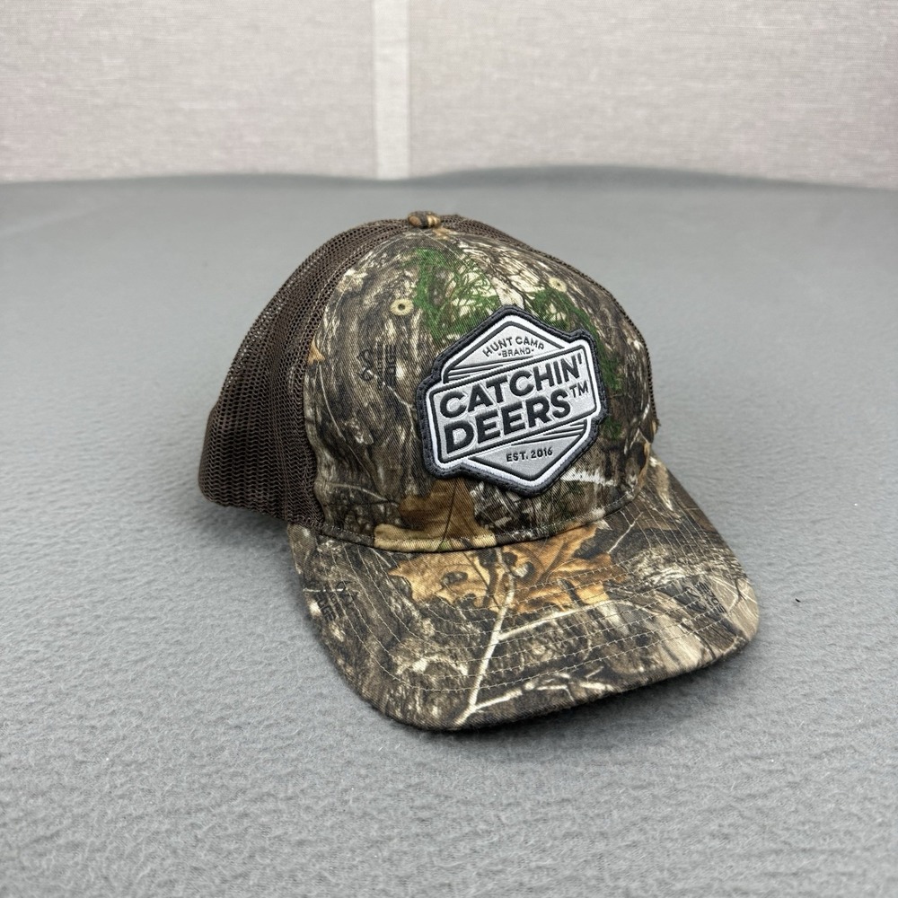Catchin Deers Hat Mens Brown Camo Logo Patch Mesh Back Snapback Cap